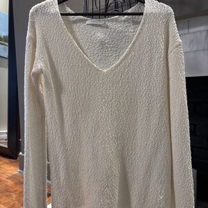 Talula V-Neck Knit Sweater | Cream Lightweight Textured Pullover | Size XS